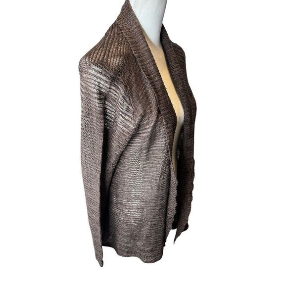 Eileen Fisher Brown Linen Silk Open Knit Cardigan Sweater Womens Sz L Beachy - Picture 2 of 5